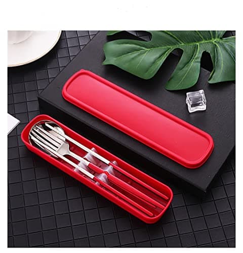 AXIAOLU Travel Utensils, Stainless Steel 4pcs Cutlery Set Portable Camp Reusable Flatware Silverware, Include Fork Spoon Chopsticks with Case (Red) — view 3