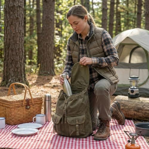 Canvas Backpack Vintage Army Style Rucksack School Gym Bag Camping Hiking Travel Sack Unisex Punk Fashion Daypack - Olive — view 5