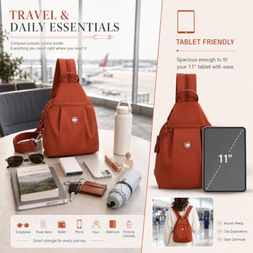 DVDVBOOM Anti Theft Backpack for Women, Convertible Backpack With Multi Pocket, Anti Theft Crossbody Bag Women Chest Shoulder Bags (Orange) — view 6
