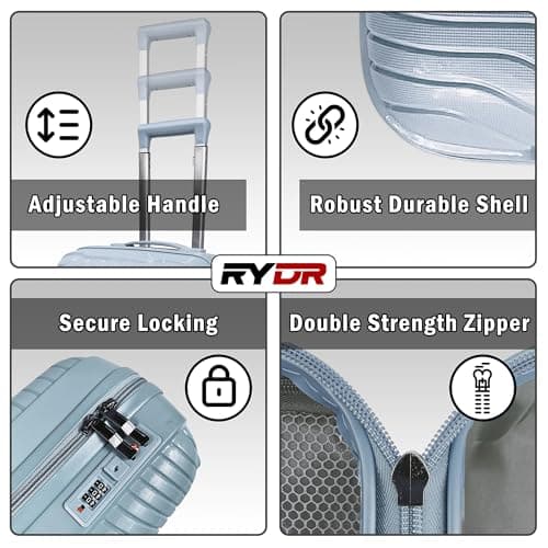 RYDR 2-Piece Lightweight Luggage Set Hard Shell Suitcase with Combination Lock Spinner Wheels Travel Carry On Hand Cabin Luggage with Beauty Case (Cool Blue) — view 3