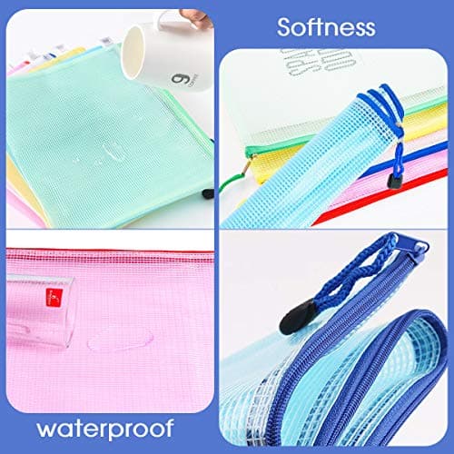 GoHoKi 20 Pack Zip Wallets: A4 Size Mesh Plastic Waterproof Zipped Lock Bags - 5 Color Easy Organization for School Office Home Travel — view 3