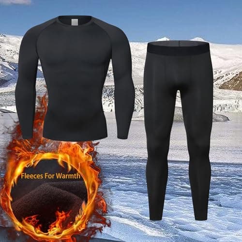 Mymyguoe Functional Underwear Men's Thermal Underwear Inner Fleece Thermal Underwear Thermal Underwear Two Piece Ski Underwear Set Vest + Underwear, black, S — view 2