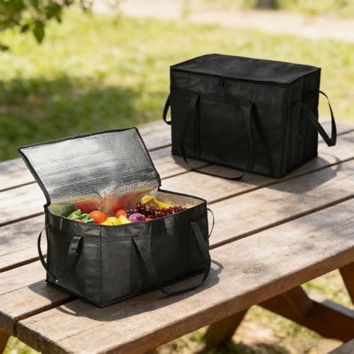 30L Non-Woven Insulation Bag, Large Capacity Cooler with Ice Pack for Picnic, Beach, Camping and Road Trip, Portable Thermal Food Storage Tote(black) — view 6