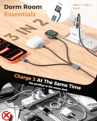 3 in 2 for Apple Watch iPhone Charger Cable Travel Essentials Multi Cable — view 2