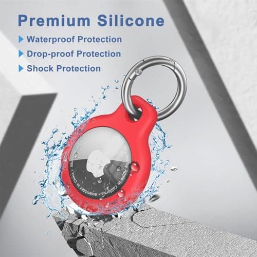 Air Tag Holder Air Tag Silicone Case, with Keychain, TPU Case for Air Tags Keyring for Keys, Bags, Luggage, Pet Collar, Anti-Lost and Scratch-Resistant, Fully Covered (Red) — view 3