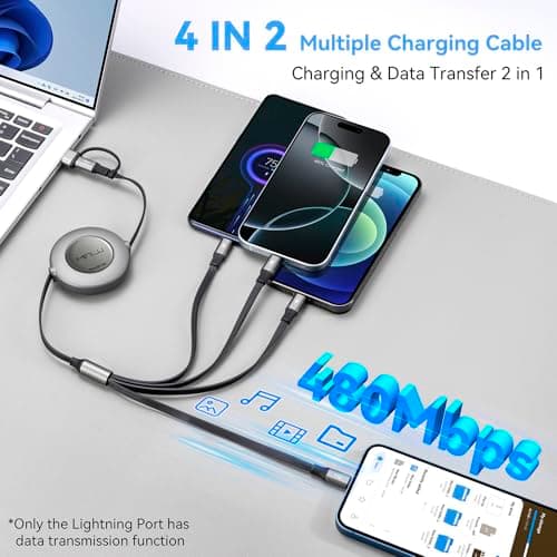 Minlu 6-in-1 Multi Charger Cable, Retractable Charger Cable [4ft/1.2m] — view 2