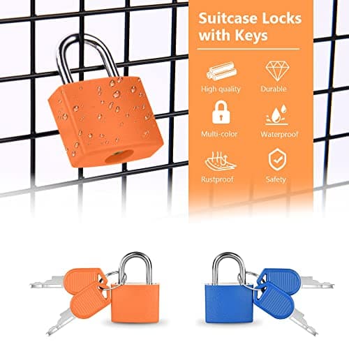 Flintronic 3 Pack Suitcase Lock with Key - Small Padlock for Travel Backpack, Play, Fitness (Rose Red/Orange/Blue) — view 3