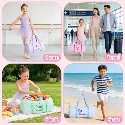 Personalised Toddler Dance Duffle Bag with Embroidered Name Custom Travel Bag Customized Ballet Weekend Gym Camping Overnight Bag (Pink) — view 6