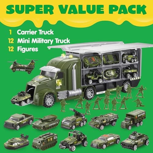 JOYIN 25 in 1 Army Toys for 3 Year Old Boys, Toy Soldiers Set with Military Truck as Boys Toys Age 3 4 5 6 7, Carrier Transport Truck with Lights & Sounds, Christmas Birthday Gifts for Boys — view 2