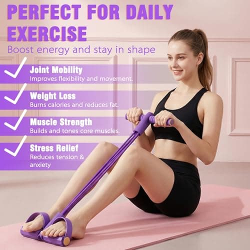 YANJINGSHE pedal resistance bands with handle, 6-Tube Purple Exercise Bands — view 6