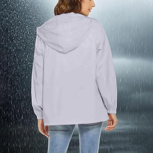 LinRim Women's Thin Waterproof Foldable Raincoat Rain Jacket with Hood Ultralight Travel Rain Poncho Breathable Windbreaker Jacket Cycling Jacket for Women Bicycle Sports Outdoor Jacket, silver, M — view 4