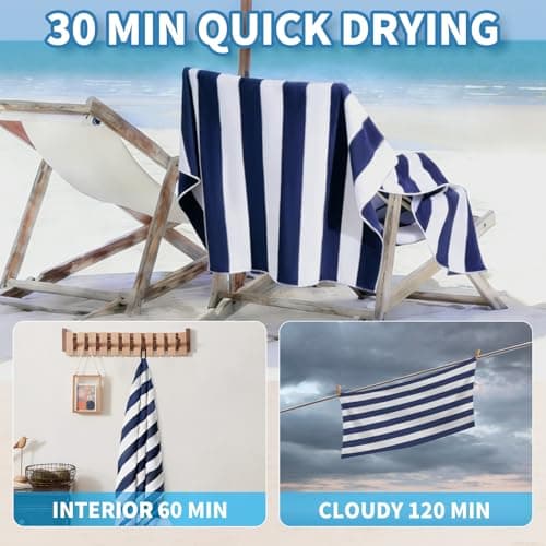 160 x 80 cm Microfibre Towel - Large Size Quick Drying Microfibre Beach Towels for adults, Sand-Free, Absorbentextra large Beach Towels for adults - Includes Storage Bag (Deep Blue and Pink Stripes) — view 6