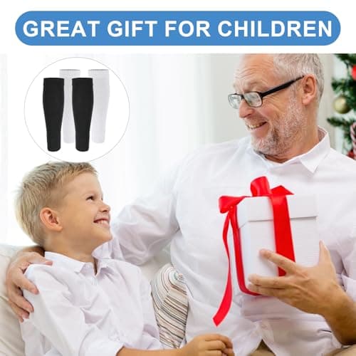 Tyqour 2 Pairs Football Sock Sleeve for Youth Boys Footless Football Socks Shin Compression Leg Sleeves for Shin Guard Sleeves for Age 7-14 Children Basketball Training (White, Black) — view 5