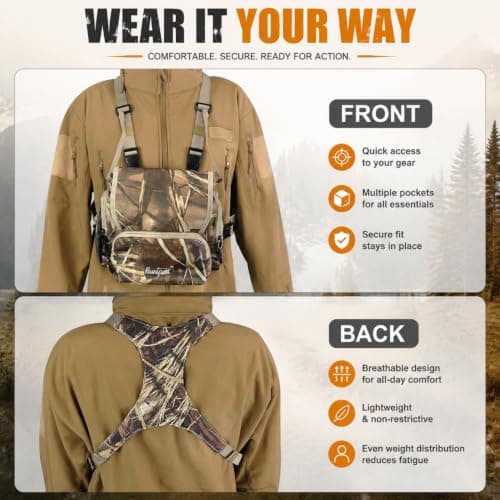 HUNTPAL Binocular Chest Pack Harness Case with Rangefinder Pocket, Convenient Magnetic Lid and Elastic Strap, Water-Resistant Bino Bag with Storage Pouch and Zipper Closure, Fit for Birdwatching — view 6