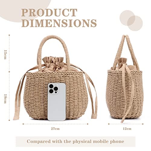 EVEOUT Women's Straw Handbag Top-Handle Bags Girls Summer Woven Straw Basket Bag Clutches Beach Vacation Bag — view 3
