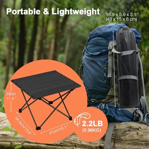 Outplea Small Camping Table Foldable, Lightweight Aluminum Roll-up Picnic Table, Outdoor Table Portable for BBQ Fishing Beach, Black — view 3