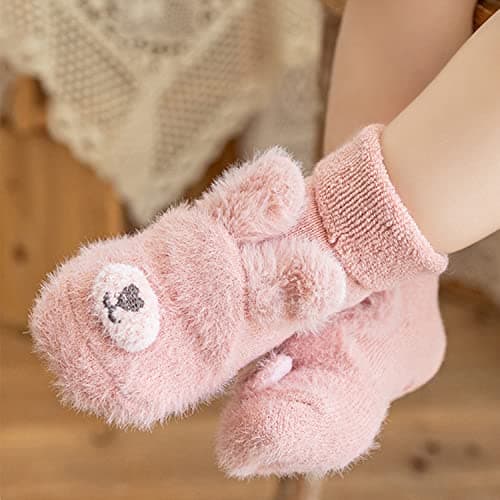 Baby Toddler Thermal Socks Anti-slip Grip Ankle Socks Cute Cartoon Animal Rabbit Pattern Sock Bootie Winter Thick Baby Fuzzy Floor Socks Infant Warm Indoor Velvet Socks for Boys Girls 1-3 Years Old — view 3