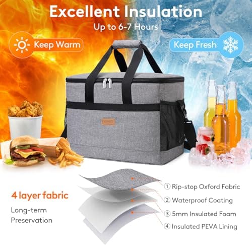 Lifewit Cooler Bag 50 Cans Collapsible and Insulated Large Lunch Bag Leakproof Soft Cooler Portable for Camping/BBQ/Family Outdoor Activities, Grey — view 4