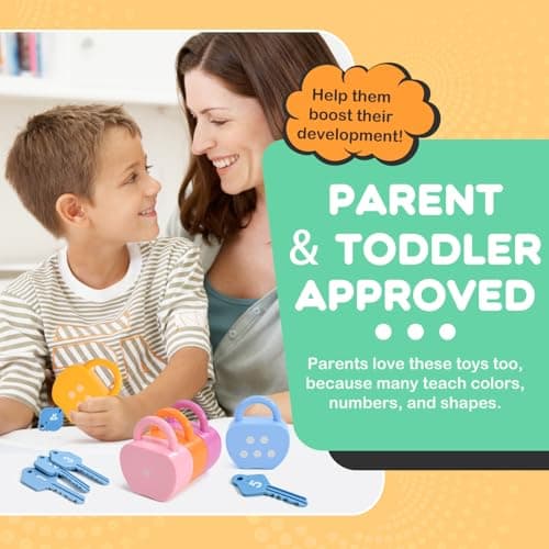 GEERAY Cause and Effect Toys for Toddlers 3+, Montessori Lock & Key Set with 5 Apple-Shaped Locks, Keys & 10 Cards – Learn Numbers, Colors & Motor Skills STEM Toy Gift for Home & Classroom — view 6