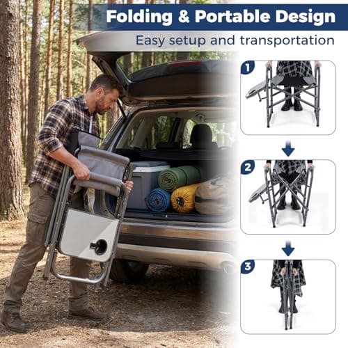 COSTWAY Folding Directors Chair, Oversized Camping Chairs with Side Table and Cup Holder, Outdoor Heavy Duty Beach Chair for Lawn Picnic Hiking Fishing (Black, 82 x 46 x 88cm, no Storage Pocket) — view 6