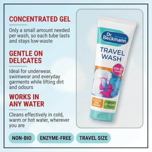 Dr Beckmann Travel Wash Non Bio Laundry Gel 100ml Pack of 3 - Hand Wash Detergent for Delicates, TSA-Friendly Travel Size, Up to 60 Washes, Gentle on Sensitive Skin — view 4