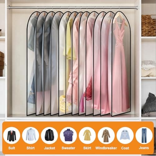 6 Pack Garment Bags, 47in PEVA Suit Bags Clothes Covers, Black Edge — view 3