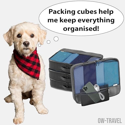 OW-Travel Packing Cubes for Suitcases 5 Pcs Black Large with Mesh Zip Pouch — view 2