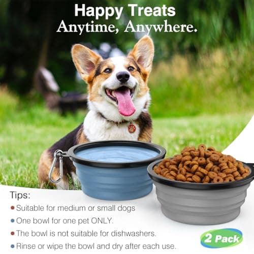 Pawaboo Collapsible Travel Dog Bowls 2 Pack with Lids & Carabiners Silicone — view 5