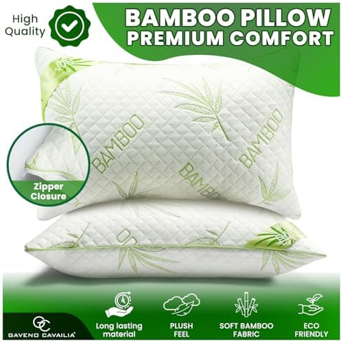 GC GAVENO CAVAILIA Orthopaedic Bamboo Pillow Memory Foam - 4 Pack, 48x74 cm - Hypoallergenic & Antibacterial - Firm Neck & Shoulder Support - Luxury Bed Pillows for Hotel Quality, White — view 2