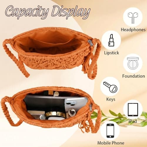 Sahunfri Straw Crossbody Bag for Women Bohemian Shoulder Bag Woven Crochet Purse For Summer Beach Travel Clutch Handbag (Orange) — view 5