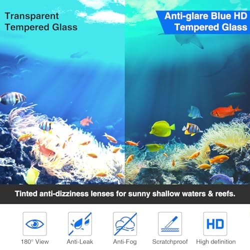 Snorkeling Gear for Adults, Snorkel Mask With Mirrored Tempered Glass Lens 180° Wide View Anti-Fog Scuba Diving Mask, Professional Snorkel Set for Swimming Diving (Black+Blue) — view 3