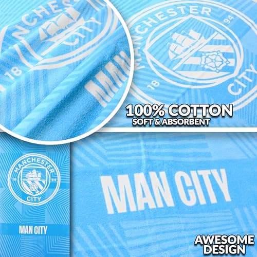 MANCHESTER CITY F.C. Bath Towel for Men Women Teens Boys 100% Cotton Quick Dry Football Crest Beach Towel Swim Gym Holiday Shower Supporters' Gear 137 x 69cm (Blue, 137x68.5cm) — view 4