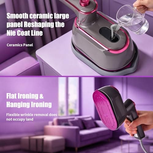 Portable Travel Garment Steamer, 180° Rotatable Handle & Large Ceramic Heating Plate, Handheld Clothes Steam Iron for Home & Worldwide Trips — view 6