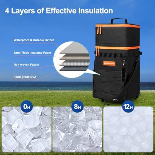 Odoland 72-Can Cooler Box on Wheels, Leakproof Insulated Soft Rolling Cooler Bag with Stable All Terrain Cart and Handle Collapsible for Camping Beach Fishing Picnic — view 4