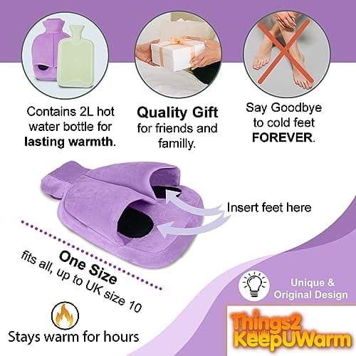 Things2KeepUWarm Purple Heated Foot Warmer Hot Water Bottle - Non Electric Soft and Cosy Fleece Feet Warmer for Women with 2L Hot Water Bottle — view 3
