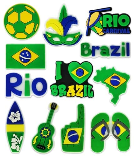 12PCS Brazil New Zealand Spain Canada Argentina Colombia Travel Shoe Charms for Croc Bubble Slides Clogs Sandals, Sports Shoe Accessories Decorations for Men Boys Teens Adults, Regular, Polyvinyl