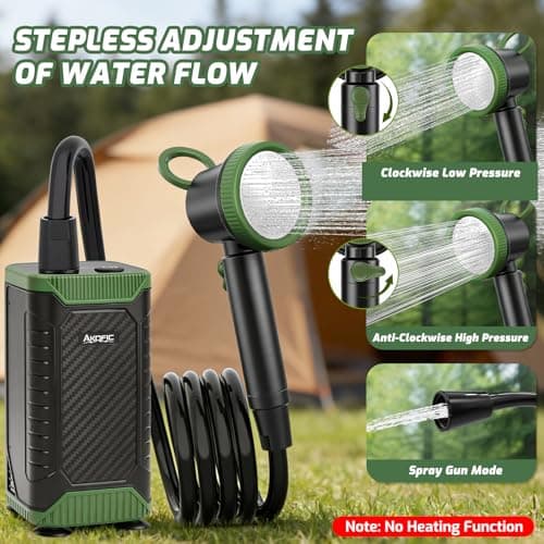 AKOFIC Portable Camping Shower, 8000mAh Rechargeable Camping Shower Pump with Intelligent LED Display, IPX8 Waterproof Outdoor Shower Kit for Hiking, Travel, Car, Pet, Campervan, Army Green — view 4