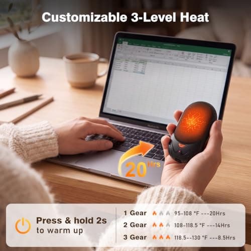 Hand Warmers Rechargeable 2 Pack, Portable Electric Hand Warmers, 1-Second Fast Heating up to 55°C, Reusable Pocket Heaters, Long-Lasting Heat, Winter Gifts for Men and Women, Golf, Camping & Hunting — view 3