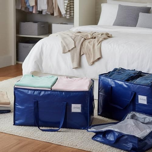 6 Pack 90L Moving Bag Moving Box with Lid, College Dorm Storage Bag, Blue — view 4