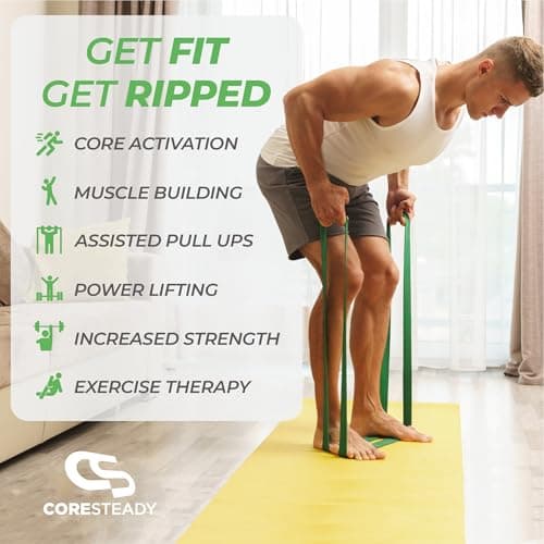 Coresteady Pull Up Bands & Resistance Bands - Rubber Heavy Duty Elastic Loop Band for Men & Women - Build Fit Power & Muscle - Training, Fitness Assist Pull Ups & Gym Exercise - Green, 22-56kg — view 4