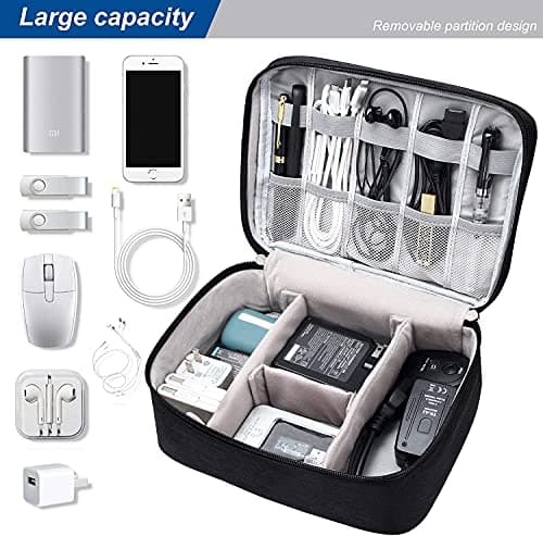 ACOPTON Electronic Organizer, Portable Travel Organizer Bag, Waterproof Electronics Accessories Storage Cases for iPad, Cables, Chargers, Hard Drive, Power Bank, Game Cards (Black) — view 2