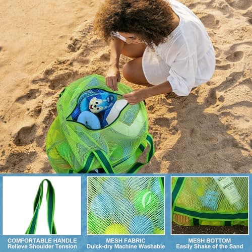 Leberna Mesh Beach Sand Toy Bags (Green) — view 5