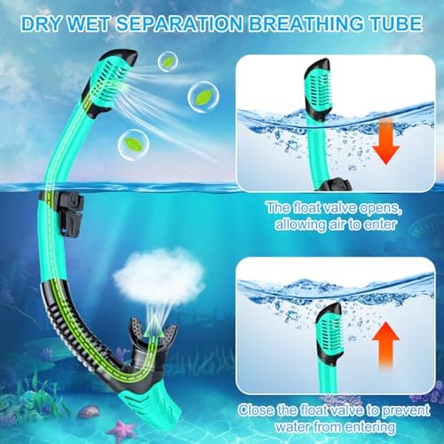 Snorkel Set Adults, Scuba Snorkelling Packages with Anti-Fog Panoramic View Swimming Goggles,Dry Snorkel Set Suitable for Snorkeling Diving Swimming (Green) — view 4