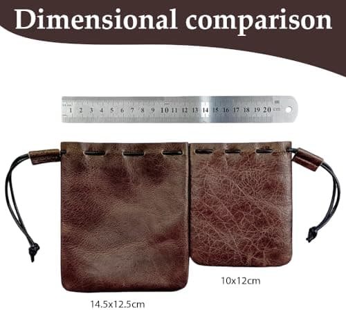 Beebeecraft Leather Drawstring Pouch Genuine Cowhide 5.7x4.9in Brown — view 4