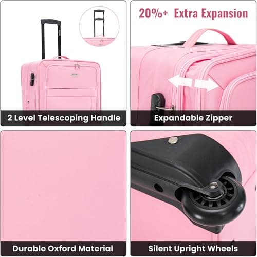 26" Medium Suitcase Super Lightweight Luggage 20% Expandable Combination Lock 2 Wheel Soft Shell Hold Check in Luggage for 15 to 20kg — view 4
