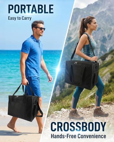 2 Pack 40L Insulated Cooler Bags, Foldable Thermal Cool Bags with Reinforced Handles and Side Mesh Pockets, Large Leakproof Food Cooler for Camping, Picnic, Travel, BBQ and Shopping, Black — view 6
