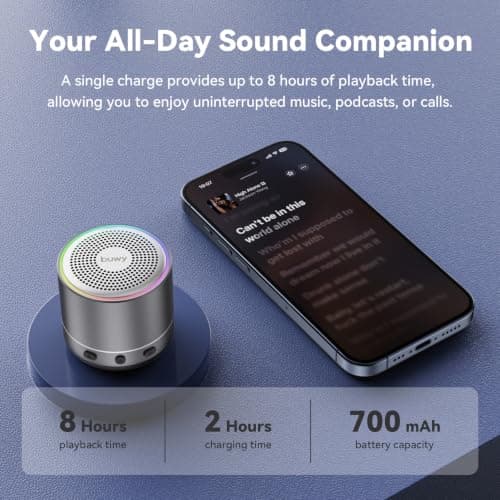 Mini Bluetooth Speaker, Portable Speakers with RGB Lights, HD Stereo, Grey — view 6