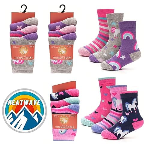 Heatwave Pack Of 6 Kids Thermal Socks Boys Girls Winter Boot Warm Sock Walking Thick Heavy Boot Cosy Hiking Gift, Unicorn 9/12 (4-7 Years) — view 3
