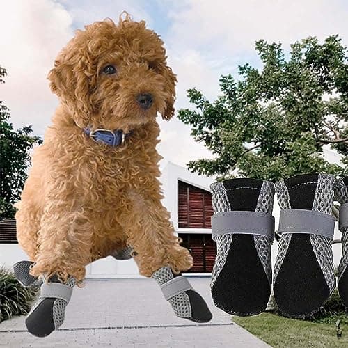 4 Packs Dog Boots Non-Slip Paw Protectors Reflective Waterproof Shoes for Outdoor Walking Indoor Hardfloors Anti-Slip Sole Booties Suitable for 4-7KG Puppy Weight (L/Black) — view 4