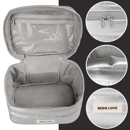 Travel Makeup Bag,Makeup Bag Down Cloth,Large Capacity Make up Case,for Women, Travel, School, Gift (Silvery) — view 4